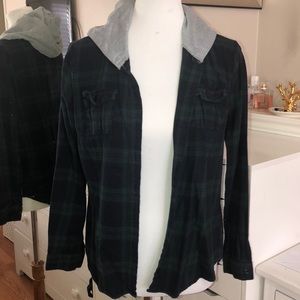 Plaid flannel hood sweater
